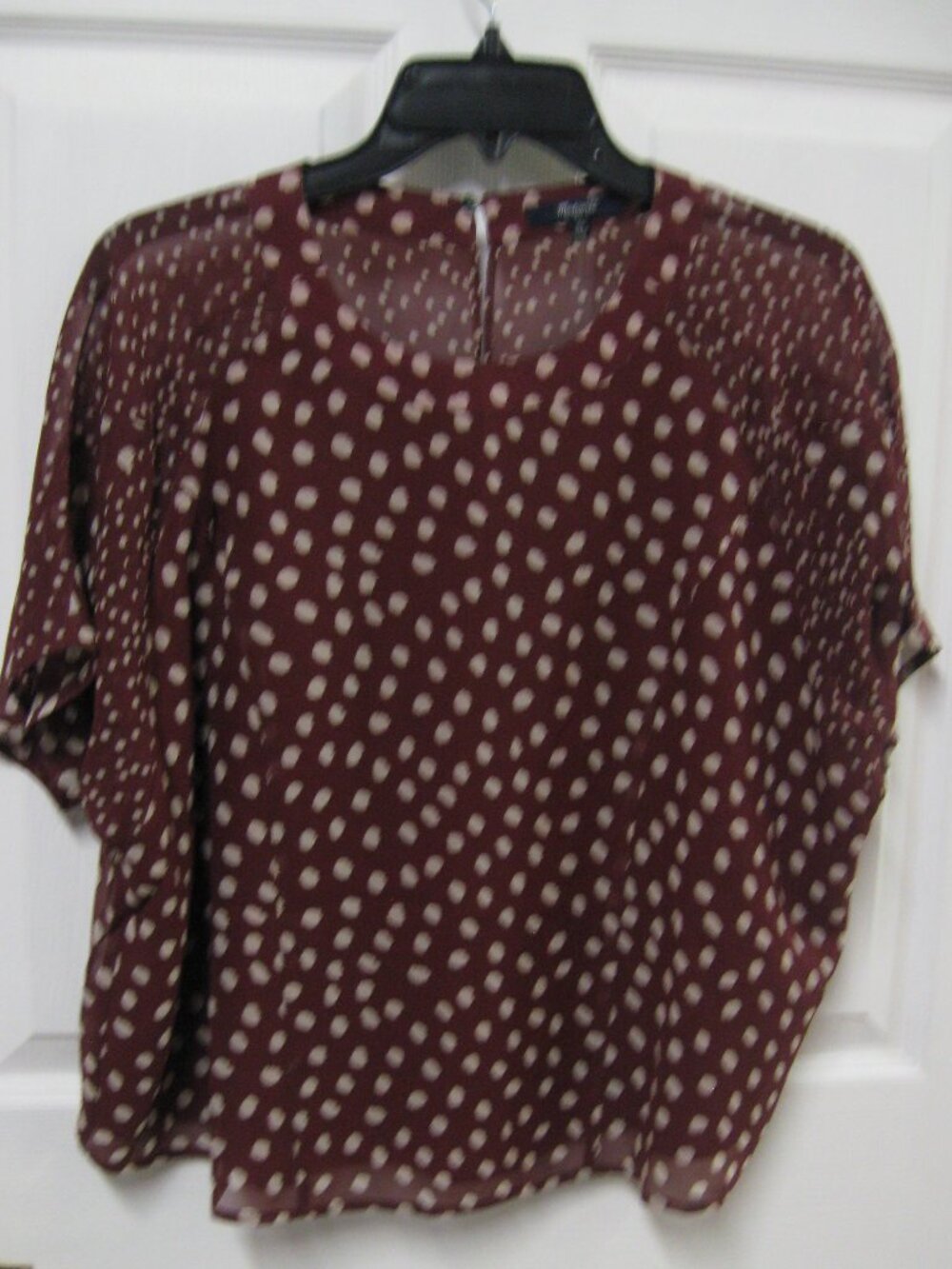 Madewell Burgundy/Gray Dotted Box Top in 100% Silk Size XS